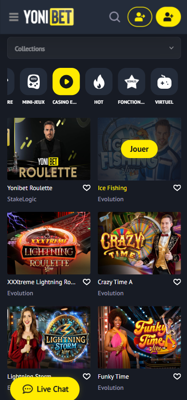 Yonibet jeux live casino
